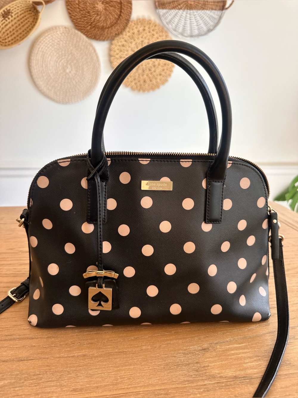 Kate Spade Black & White Polka Dot Satchel Crossbody Handbag